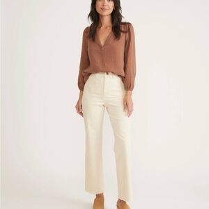 Marine Layer Full Length Raw Edge Bridget Pant in Cream.